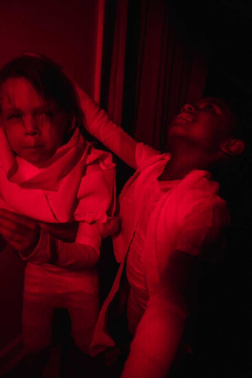 children walking in a red light